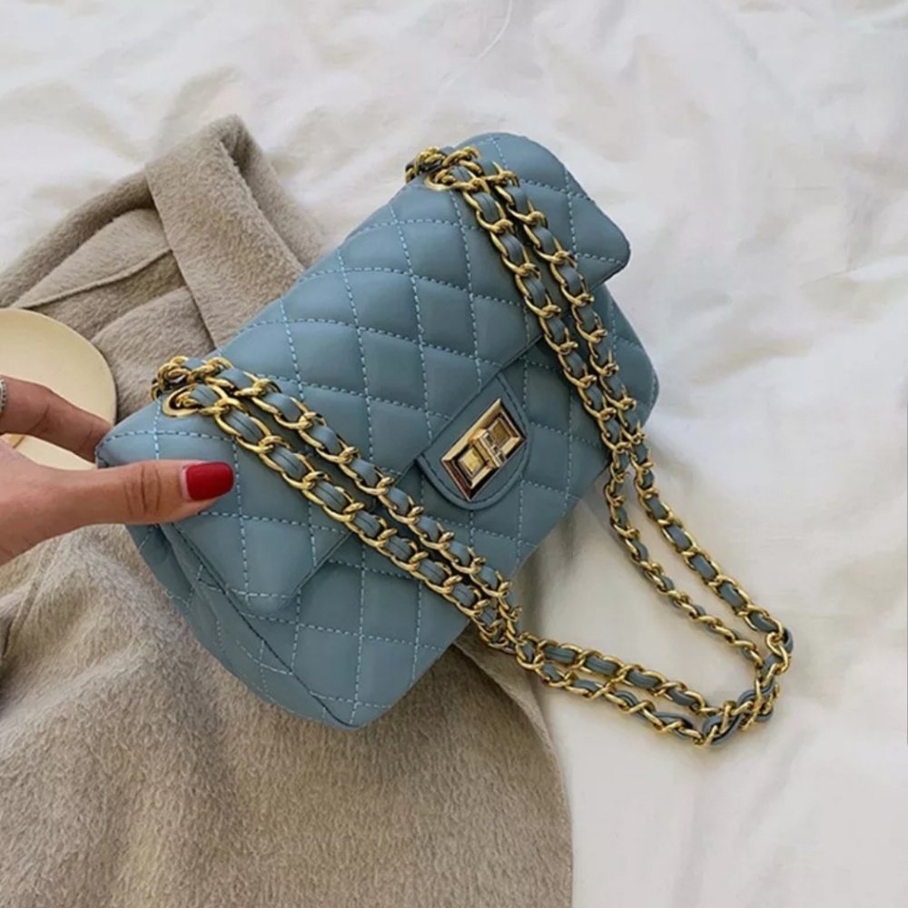 Sale! Blue Quilted Crossbody Bag Women - Picture 3 of 8